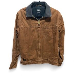 Zara Men's Tan Jacket with Black Collar